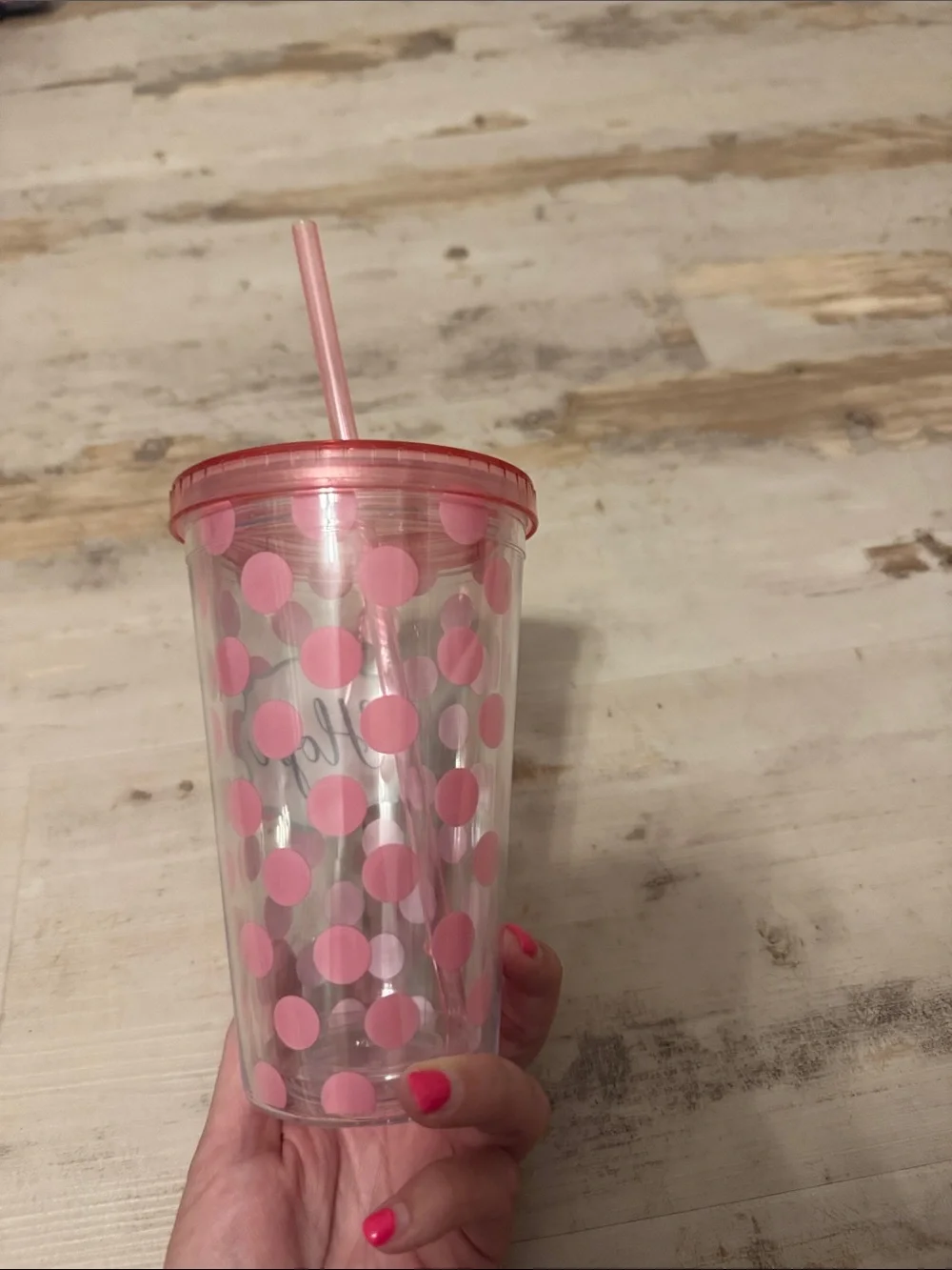 Hope Polka Dot Pink Acrylic Tumbler with Straw